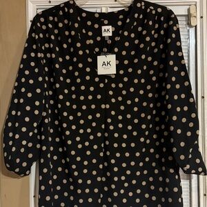 Anne Klein Black Blouse with Beige Polka Dots